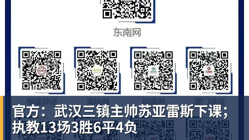 九游体育官方：武汉三镇主帅苏亚雷斯下课；执教13场3胜6平4负
